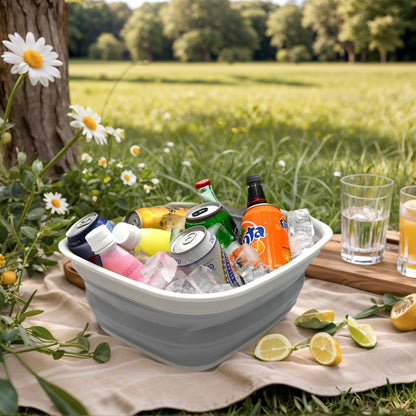 9.45L (2.5 Gallon) Collapsible Tub - Foldable Dish Tub - Portable Washing Basin - Space Saving Plastic Washtub (Grey, M)
