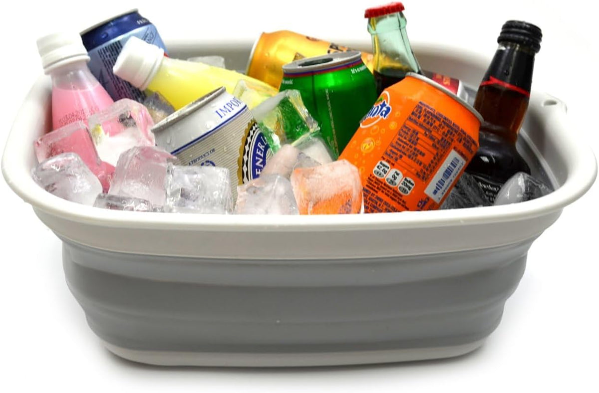 9.45L (2.5 Gallon) Collapsible Tub - Foldable Dish Tub - Portable Washing Basin - Space Saving Plastic Washtub (Grey, M)