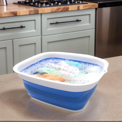 9.45L (2.5 Gallon) Collapsible Tub - Foldable Dish Tub - Portable Washing Basin - Space Saving Plastic Washtub (Grey, M)
