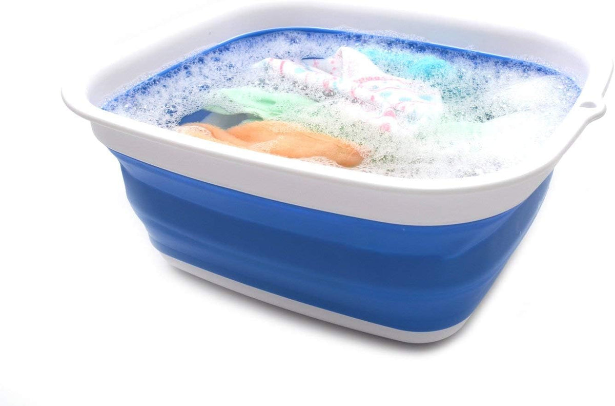 9.45L (2.5 Gallon) Collapsible Tub - Foldable Dish Tub - Portable Washing Basin - Space Saving Plastic Washtub (Grey, M)