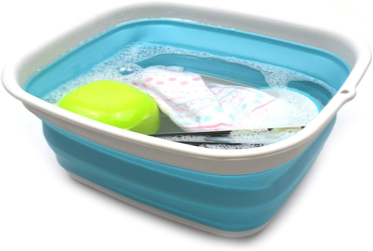 9.45L (2.5 Gallon) Collapsible Tub - Foldable Dish Tub - Portable Washing Basin - Space Saving Plastic Washtub (Grey, M)