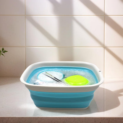 9.45L (2.5 Gallon) Collapsible Tub - Foldable Dish Tub - Portable Washing Basin - Space Saving Plastic Washtub (Grey, M)