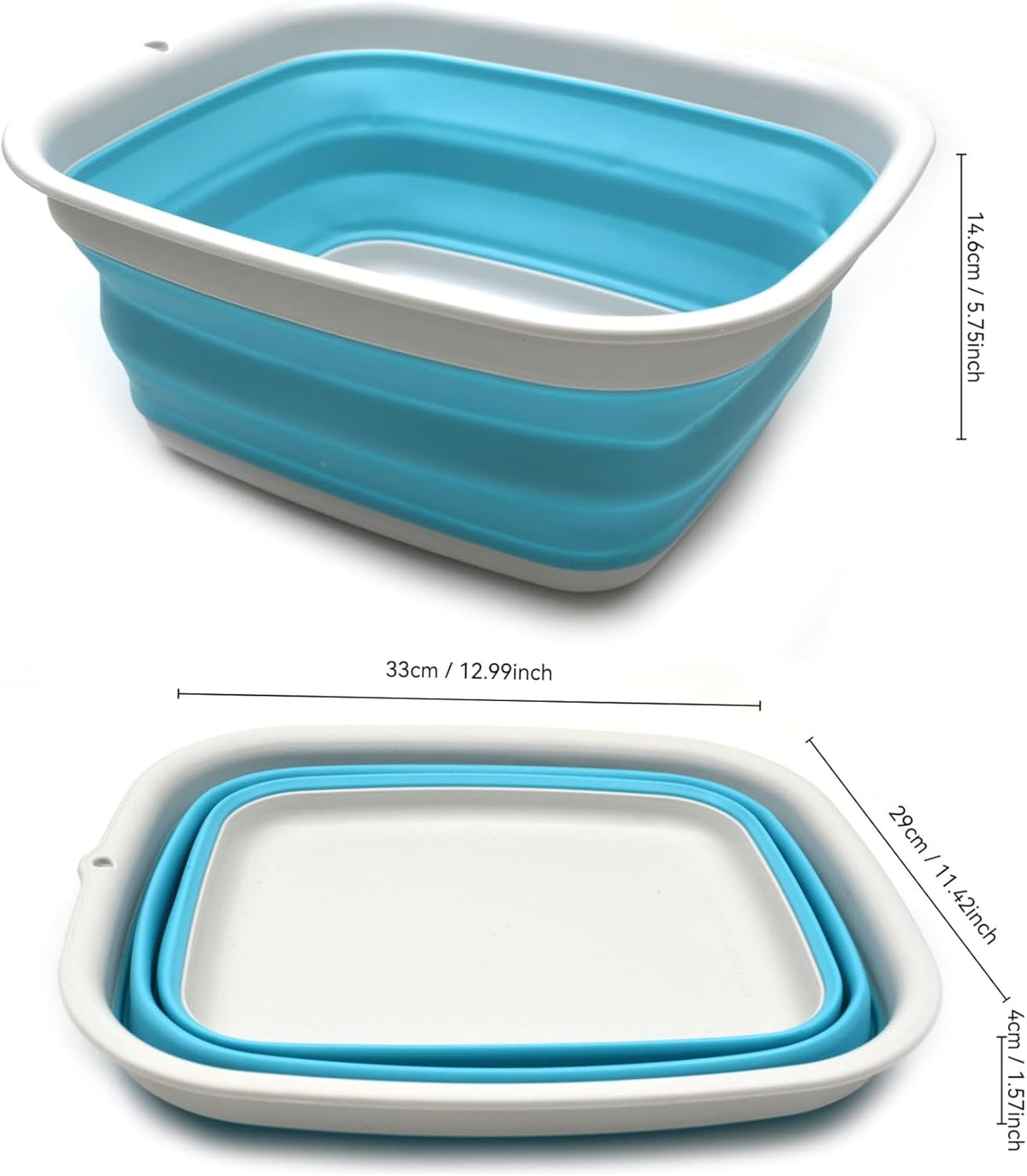 9.45L (2.5 Gallon) Collapsible Tub - Foldable Dish Tub - Portable Washing Basin - Space Saving Plastic Washtub (Grey, M)