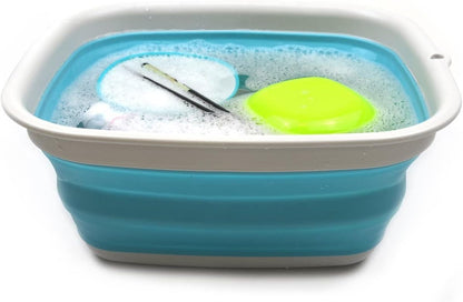 9.45L (2.5 Gallon) Collapsible Tub - Foldable Dish Tub - Portable Washing Basin - Space Saving Plastic Washtub (Grey, M)