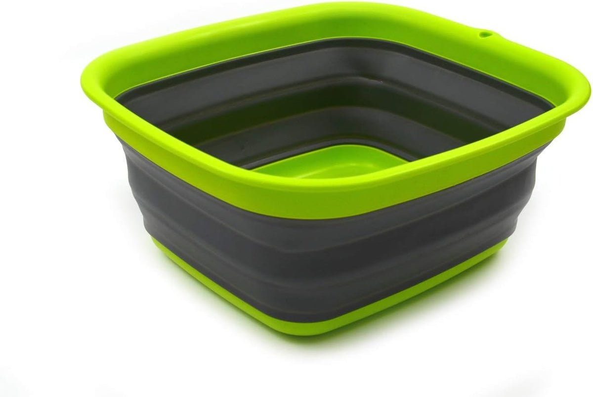 9.45L (2.5 Gallon) Collapsible Tub - Foldable Dish Tub - Portable Washing Basin - Space Saving Plastic Washtub (Grey, M)