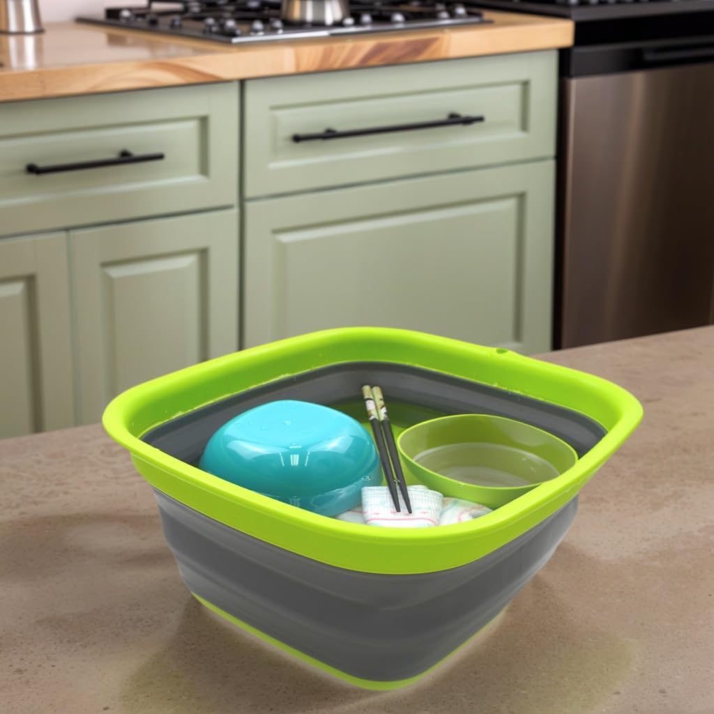 9.45L (2.5 Gallon) Collapsible Tub - Foldable Dish Tub - Portable Washing Basin - Space Saving Plastic Washtub (Grey, M)