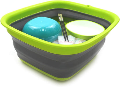 9.45L (2.5 Gallon) Collapsible Tub - Foldable Dish Tub - Portable Washing Basin - Space Saving Plastic Washtub (Grey, M)