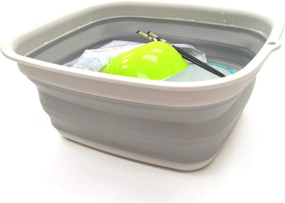 9.45L (2.5 Gallon) Collapsible Tub - Foldable Dish Tub - Portable Washing Basin - Space Saving Plastic Washtub (Grey, M)