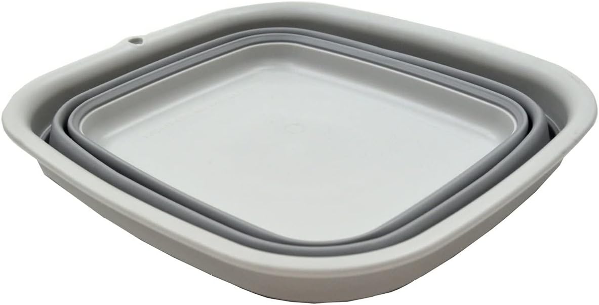 9.45L (2.5 Gallon) Collapsible Tub - Foldable Dish Tub - Portable Washing Basin - Space Saving Plastic Washtub (Grey, M)
