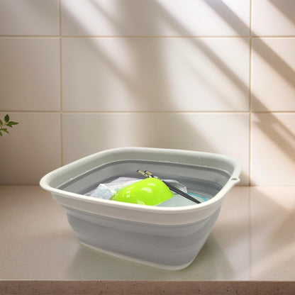 9.45L (2.5 Gallon) Collapsible Tub - Foldable Dish Tub - Portable Washing Basin - Space Saving Plastic Washtub (Grey, M)