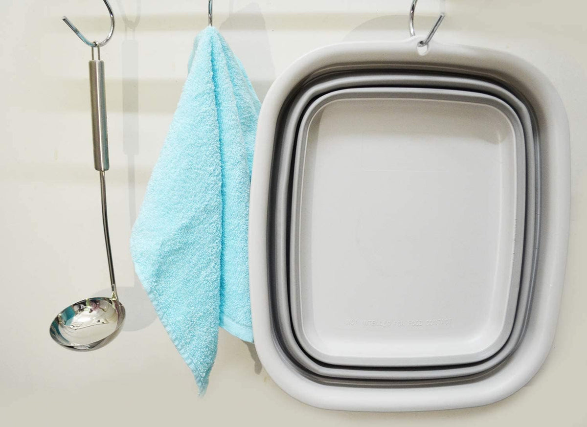 9.45L (2.5 Gallon) Collapsible Tub - Foldable Dish Tub - Portable Washing Basin - Space Saving Plastic Washtub (Grey, M)