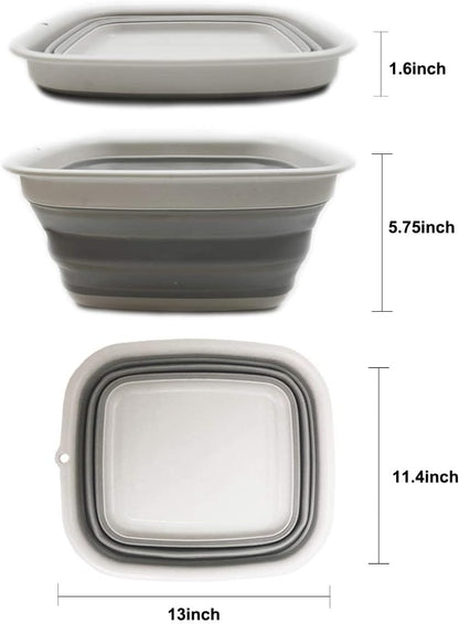 9.45L (2.5 Gallon) Collapsible Tub - Foldable Dish Tub - Portable Washing Basin - Space Saving Plastic Washtub (Grey, M)