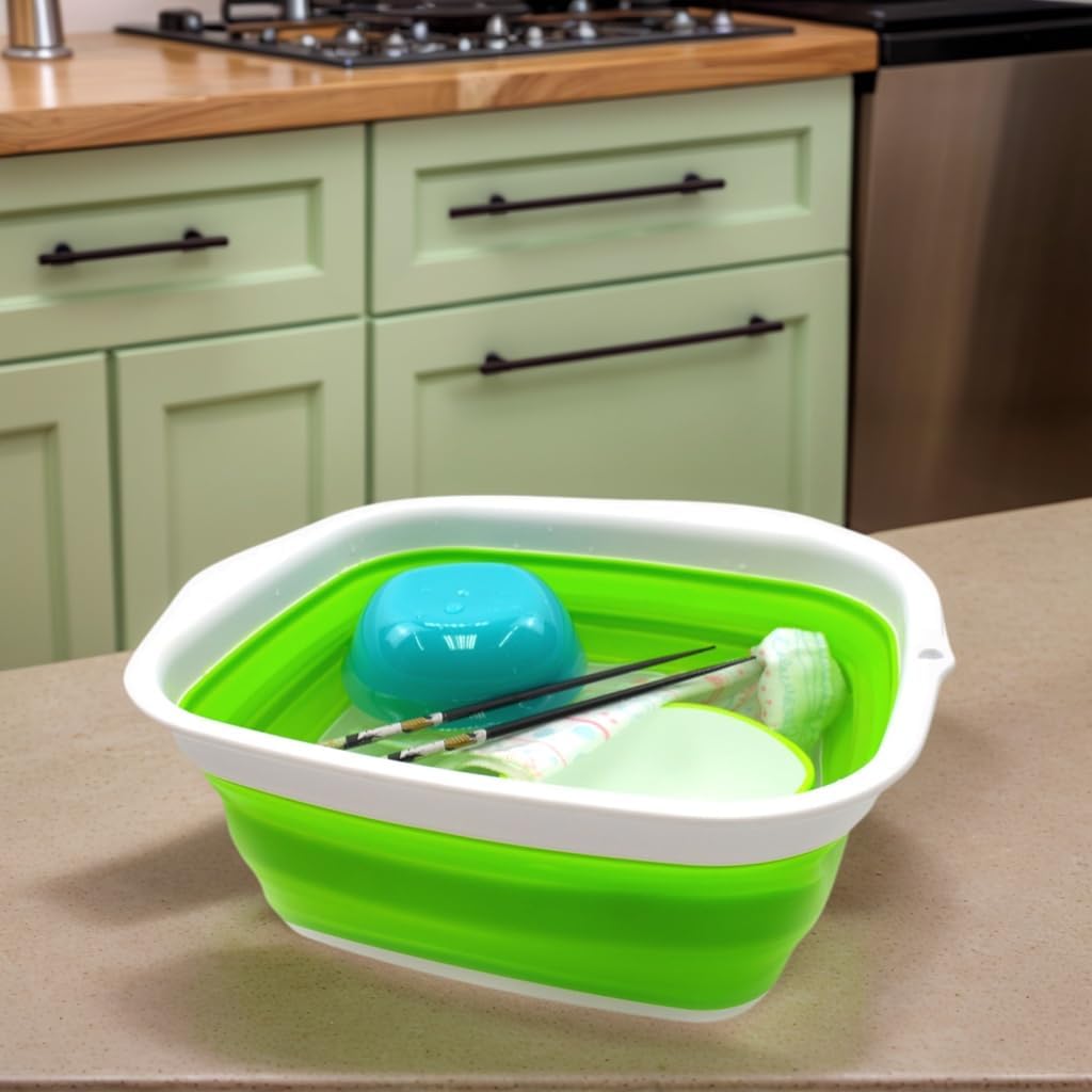 9.45L (2.5 Gallon) Collapsible Tub - Foldable Dish Tub - Portable Washing Basin - Space Saving Plastic Washtub (Grey, M)