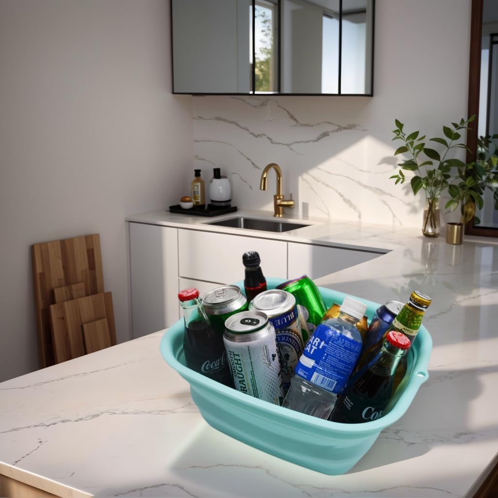 9.45L (2.5 Gallon) Collapsible Tub - Foldable Dish Tub - Portable Washing Basin - Space Saving Plastic Washtub (Grey, M)