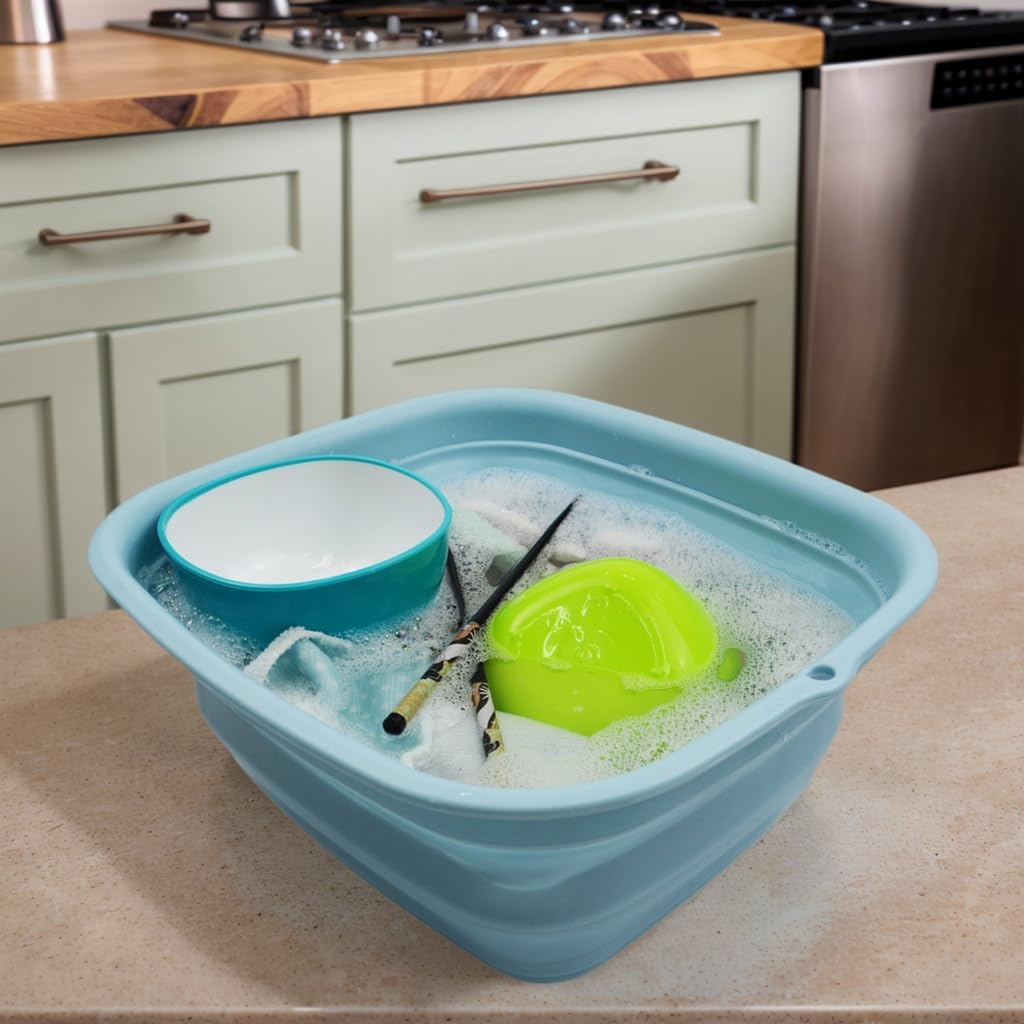 9.45L (2.5 Gallon) Collapsible Tub - Foldable Dish Tub - Portable Washing Basin - Space Saving Plastic Washtub (Grey, M)