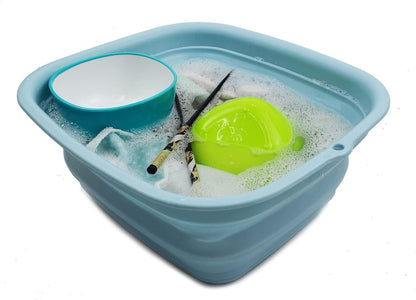 9.45L (2.5 Gallon) Collapsible Tub - Foldable Dish Tub - Portable Washing Basin - Space Saving Plastic Washtub (Grey, M)