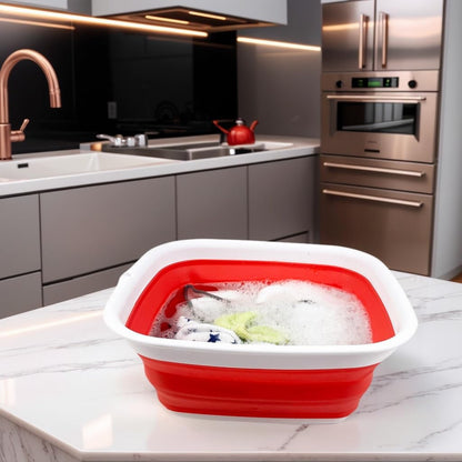 9.45L (2.5 Gallon) Collapsible Tub - Foldable Dish Tub - Portable Washing Basin - Space Saving Plastic Washtub (Grey, M)