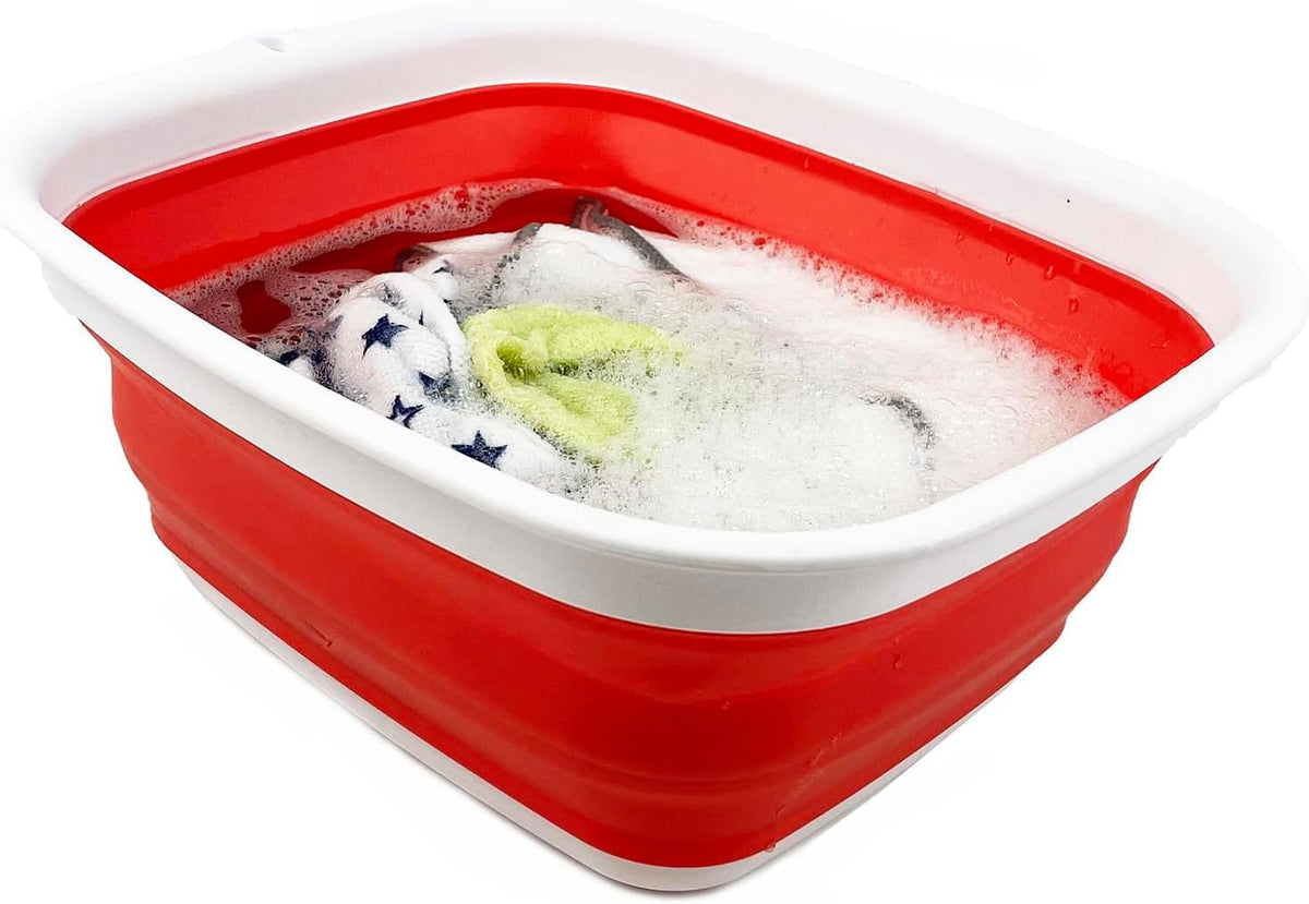 9.45L (2.5 Gallon) Collapsible Tub - Foldable Dish Tub - Portable Washing Basin - Space Saving Plastic Washtub (Grey, M)