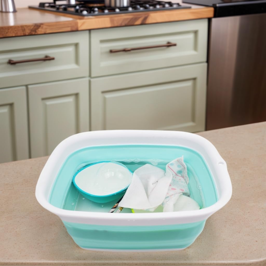 9.45L (2.5 Gallon) Collapsible Tub - Foldable Dish Tub - Portable Washing Basin - Space Saving Plastic Washtub (Grey, M)