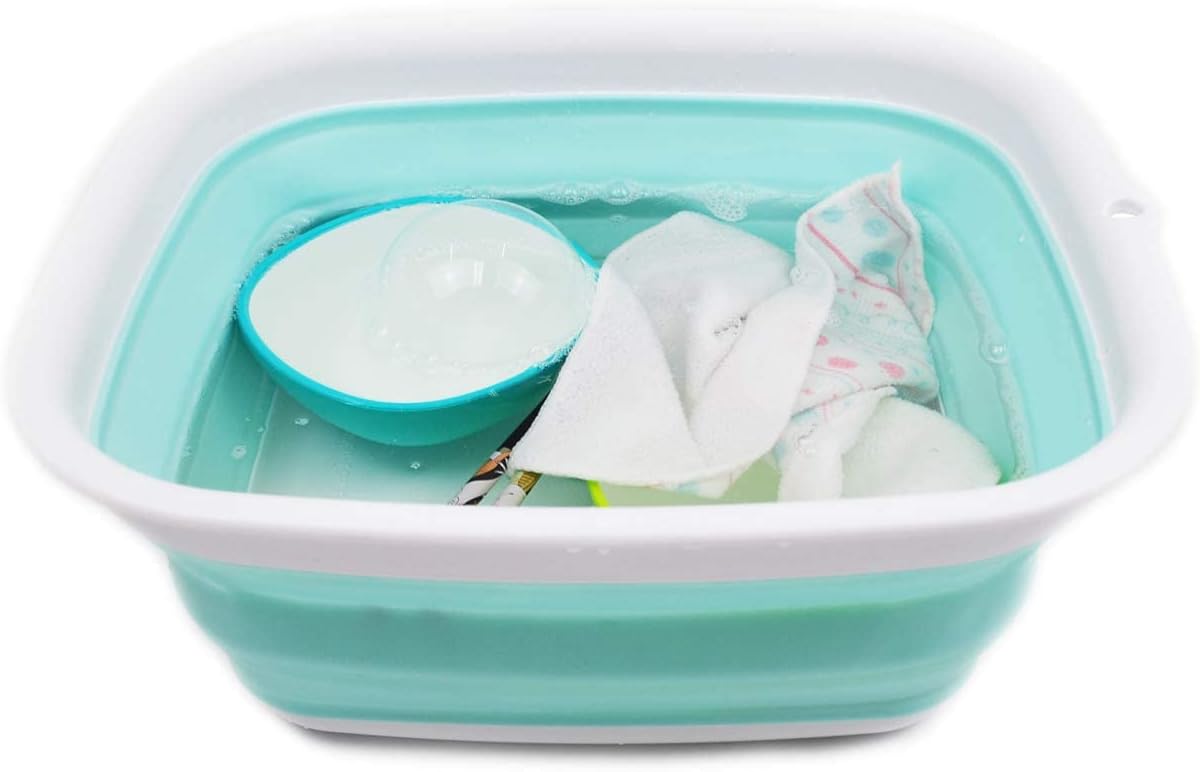 9.45L (2.5 Gallon) Collapsible Tub - Foldable Dish Tub - Portable Washing Basin - Space Saving Plastic Washtub (Grey, M)