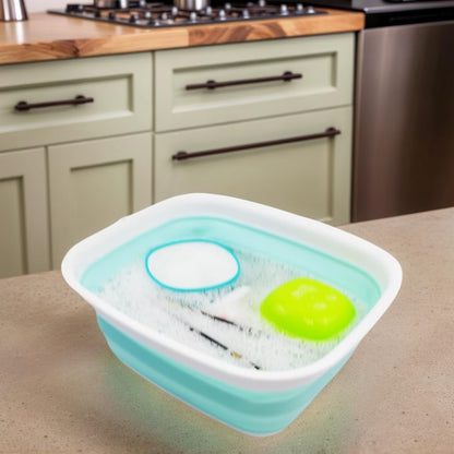 9.45L (2.5 Gallon) Collapsible Tub - Foldable Dish Tub - Portable Washing Basin - Space Saving Plastic Washtub (Grey, M)