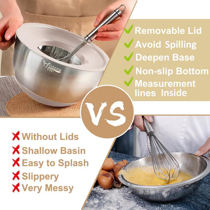 Mixing Bowls with Airtight Lids, Stainless Steel Nesting Bowls Set