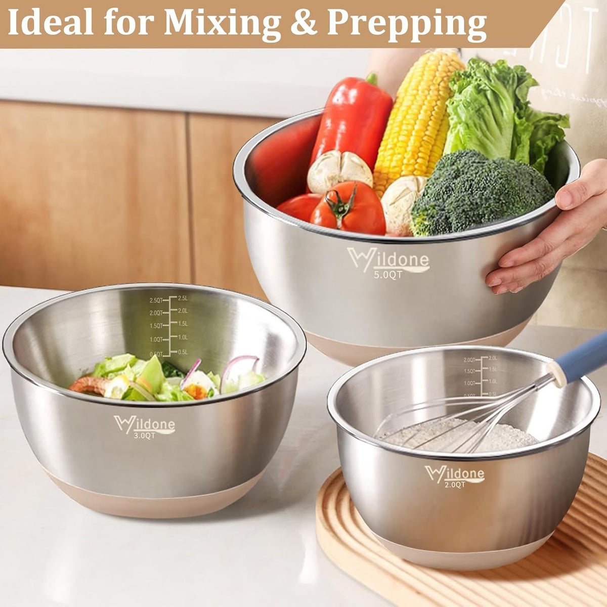 Mixing Bowls with Airtight Lids, Stainless Steel Nesting Bowls Set