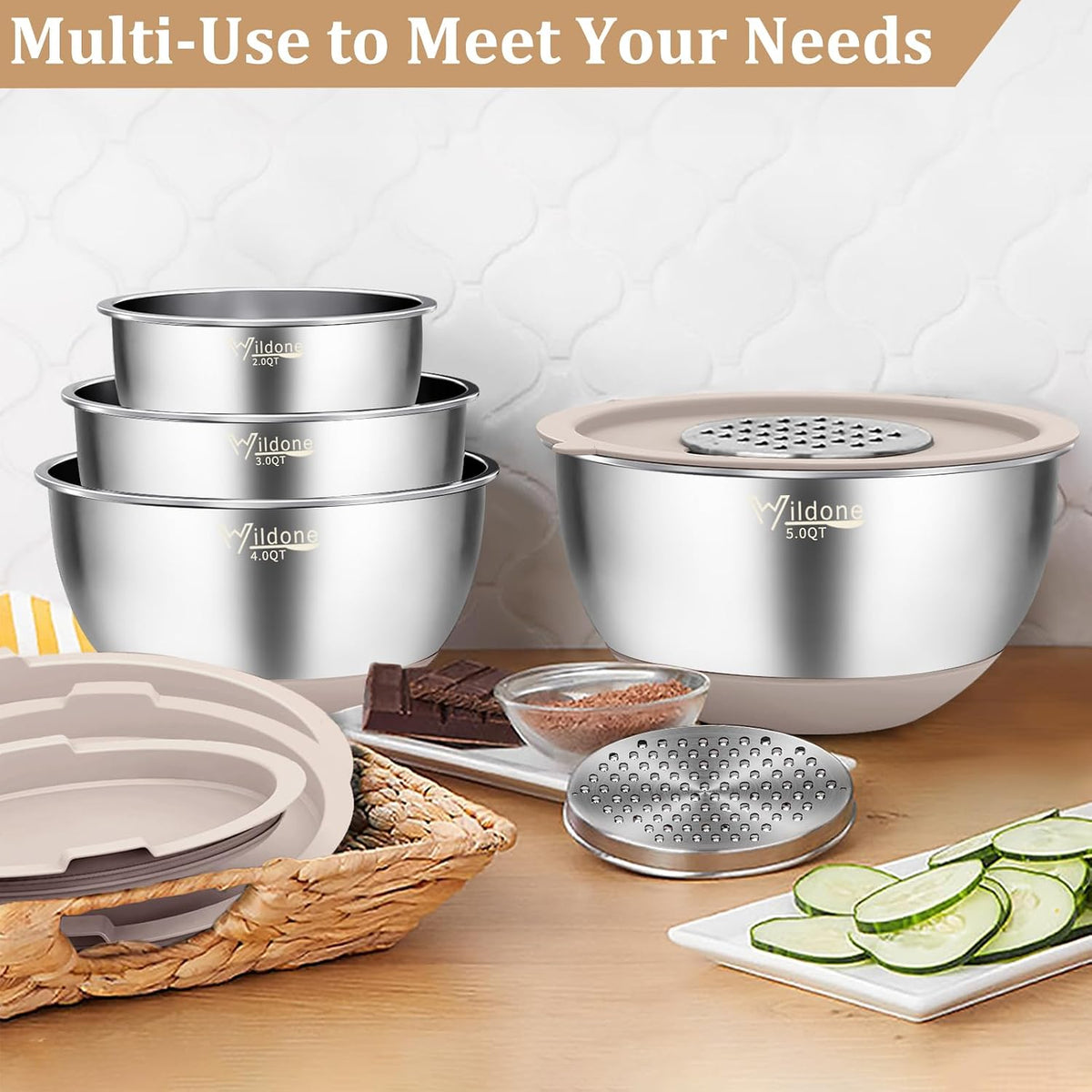 Mixing Bowls with Airtight Lids, Stainless Steel Nesting Bowls Set