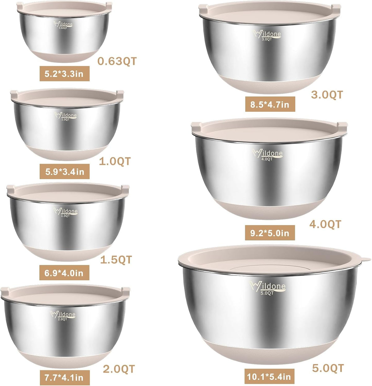 Mixing Bowls with Airtight Lids, Stainless Steel Nesting Bowls Set