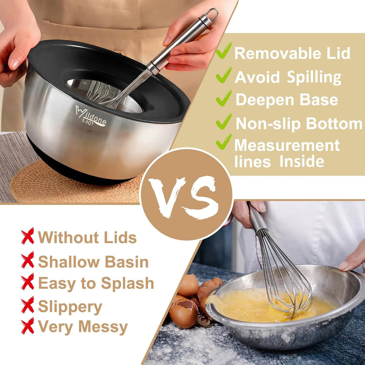 Mixing Bowls with Airtight Lids, Stainless Steel Nesting Bowls Set