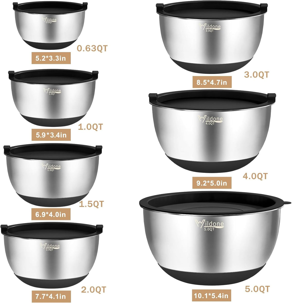 Mixing Bowls with Airtight Lids, Stainless Steel Nesting Bowls Set
