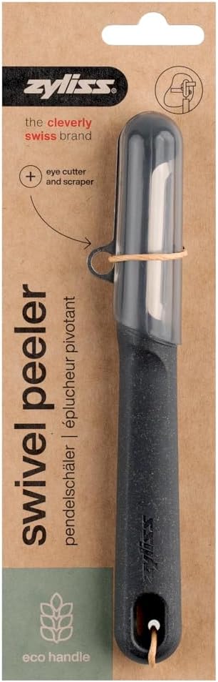 Julienne Y Peeler – Ultra-Sharp Stainless Steel Blade for Carrots, Zucchini & Potatoes – Ergonomic Wheatstraw Grip – Built-in Eye Cutter & Safety Cover – Dishwasher Safe – Orange