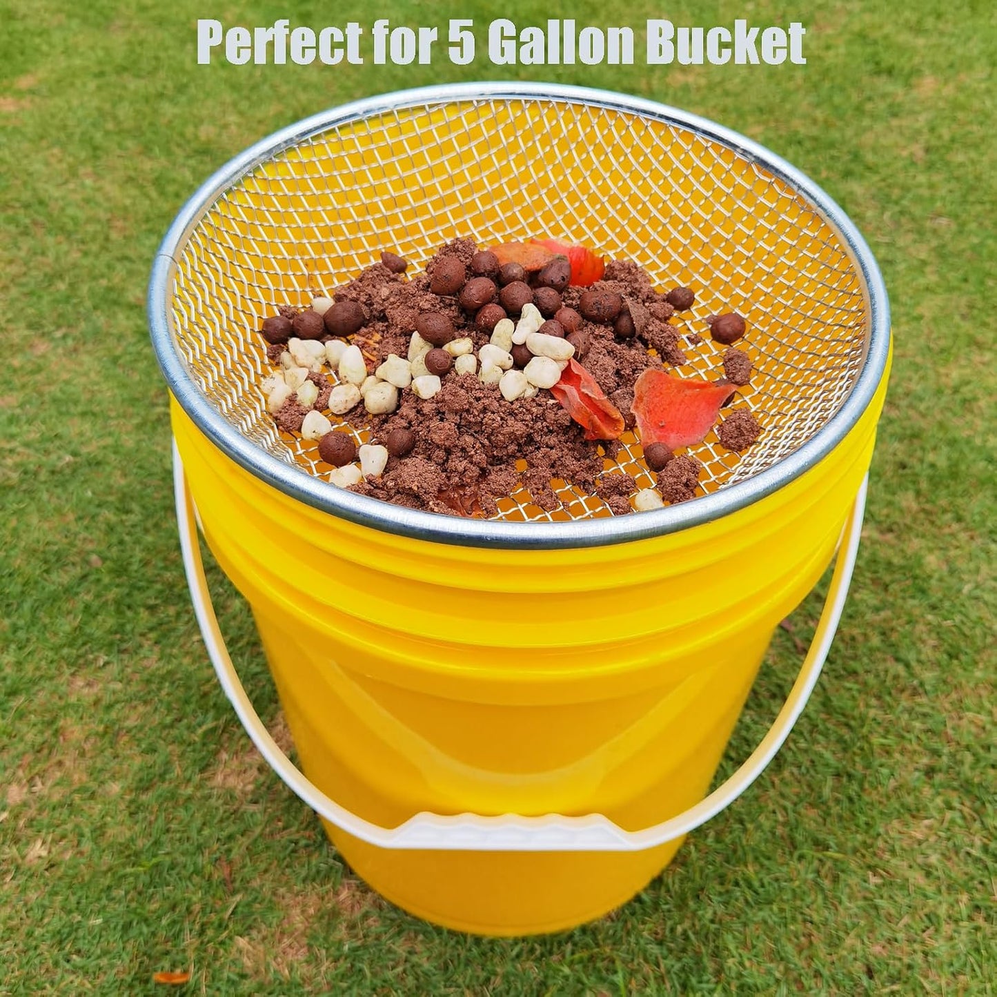 2PCS Gardening Sand Soil Compost Sifter Perfect for 5 Gallon Bucket, 1/4 Inch Mesh, 1/8 Inch Mesh