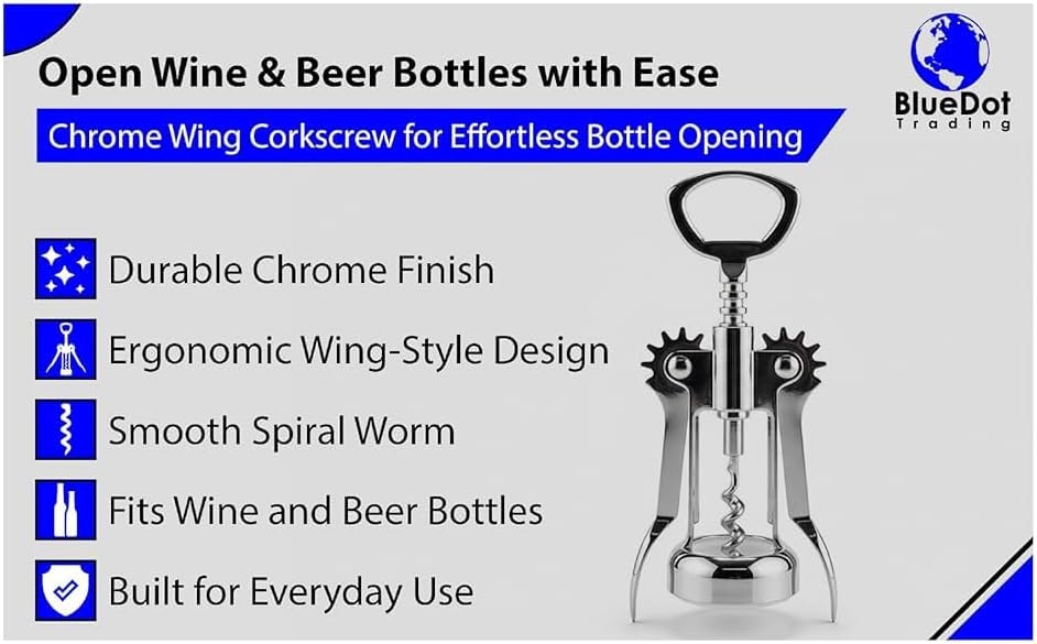 Chrome Wing Style Multifunctional Corkscrew Wine Bottle Opener for all Cork Stoppered and Beer Cap Bottles for use in Kitchen Restaurant Bars for Wine Enthusiast and Waiters