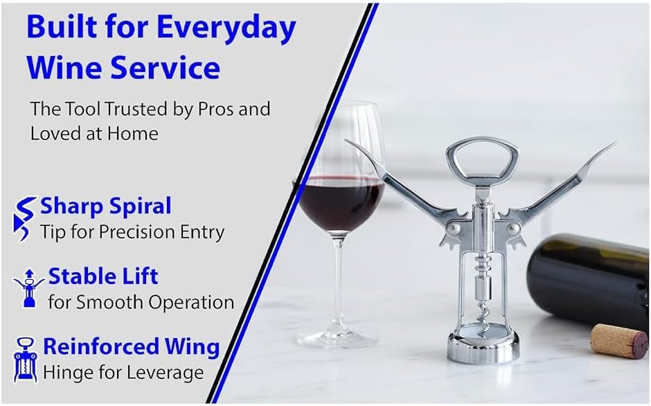 Chrome Wing Style Multifunctional Corkscrew Wine Bottle Opener for all Cork Stoppered and Beer Cap Bottles for use in Kitchen Restaurant Bars for Wine Enthusiast and Waiters