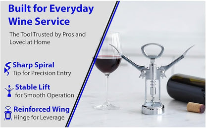 Chrome Wing Style Multifunctional Corkscrew Wine Bottle Opener for all Cork Stoppered and Beer Cap Bottles for use in Kitchen Restaurant Bars for Wine Enthusiast and Waiters