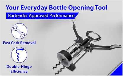 Chrome Wing Style Multifunctional Corkscrew Wine Bottle Opener for all Cork Stoppered and Beer Cap Bottles for use in Kitchen Restaurant Bars for Wine Enthusiast and Waiters