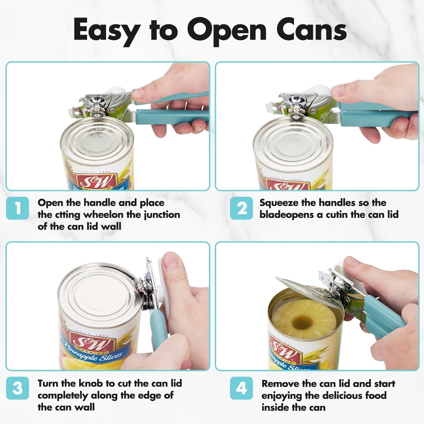 Can Opener Manual, COKORA Can Openers Hand Held with Comfort Anti-Slip Handles, Heavy Duty Stainless Steel Can Opener Smooth Edge and Bottle Openers, Easy Turn Can Openers for Seniors, Kitchen, Black