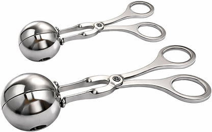 2 Pack Stainless Steel Meatball Shaper Tongs, Food Portion Scoop Set for Ground Meat, Dessert, Frozen Treats, Fruit Balls, Kitchen Utensil, Sizes 1.38" & 1.78"
