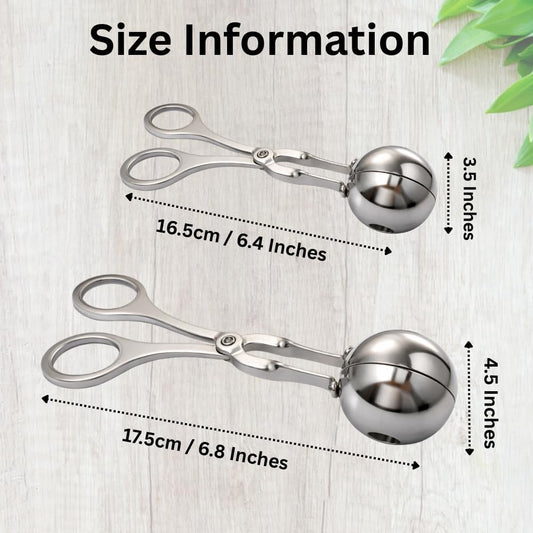 2 Pack Stainless Steel Meatball Shaper Tongs, Food Portion Scoop Set for Ground Meat, Dessert, Frozen Treats, Fruit Balls, Kitchen Utensil, Sizes 1.38" & 1.78"
