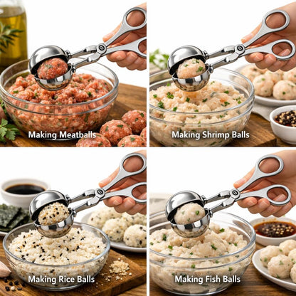 2 Pack Stainless Steel Meatball Shaper Tongs, Food Portion Scoop Set for Ground Meat, Dessert, Frozen Treats, Fruit Balls, Kitchen Utensil, Sizes 1.38" & 1.78"