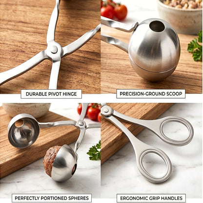 2 Pack Stainless Steel Meatball Shaper Tongs, Food Portion Scoop Set for Ground Meat, Dessert, Frozen Treats, Fruit Balls, Kitchen Utensil, Sizes 1.38" & 1.78"