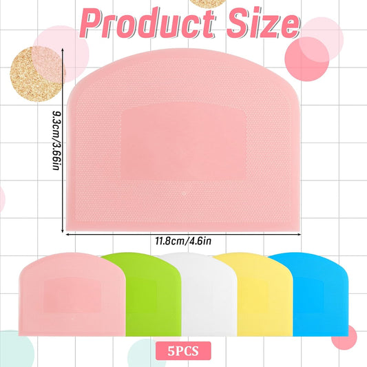 5 PCS Plastic Bench Scraper for Bread, Food-Safe PE Flexible Bowl Scrapers for Bread Dough, Multipurpose Plastic Bowl Scraper for Bread Cake Dough Fondant Icing
