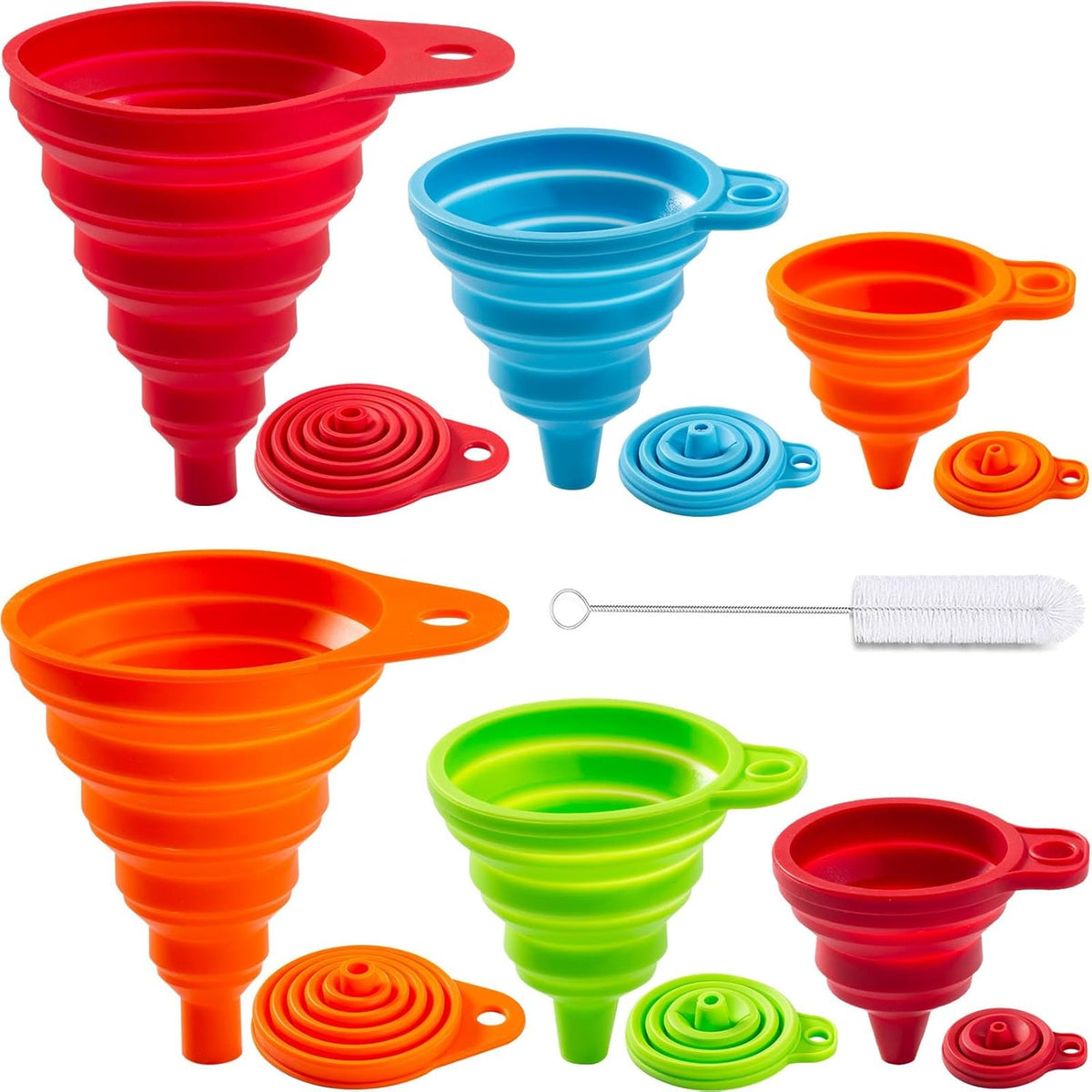 Kitchen Funnel Set 6 Pack - Food Grade Silicone Collapsible Funnel, Funnels for Kitchen Use Filling Bottles, Daily Cooking, and Water or Powder Transfer. (Multicolor)