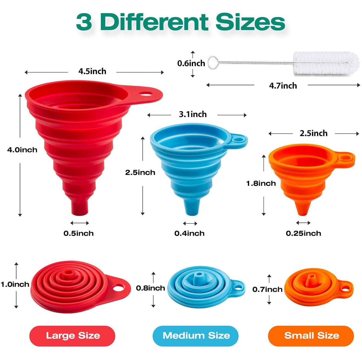 Kitchen Funnel Set 6 Pack - Food Grade Silicone Collapsible Funnel, Funnels for Kitchen Use Filling Bottles, Daily Cooking, and Water or Powder Transfer. (Multicolor)