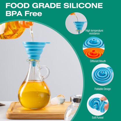 Kitchen Funnel Set 6 Pack - Food Grade Silicone Collapsible Funnel, Funnels for Kitchen Use Filling Bottles, Daily Cooking, and Water or Powder Transfer. (Multicolor)