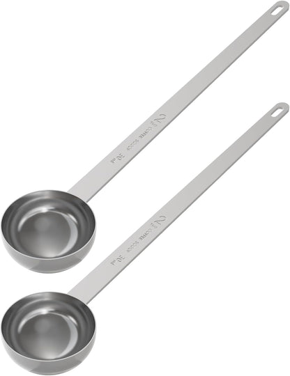2PCS Extra Long Handle Coffee Scoop, 2Tbsp(30ml) Measuring Spoon | 9.5” Length, Food-Grade Stainless Steel, Accurate Measurement, Dishwasher-Safe, Engraved Marking, Coffee Ritual Essential