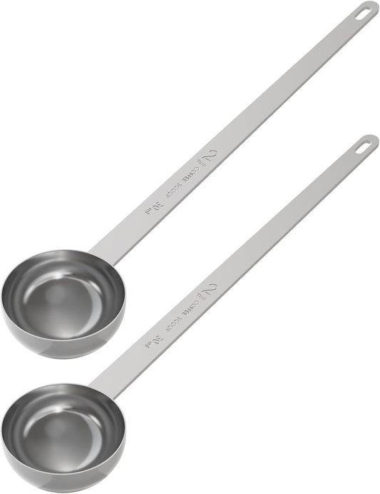 2PCS Extra Long Handle Coffee Scoop, 2Tbsp(30ml) Measuring Spoon | 9.5” Length, Food-Grade Stainless Steel, Accurate Measurement, Dishwasher-Safe, Engraved Marking, Coffee Ritual Essential