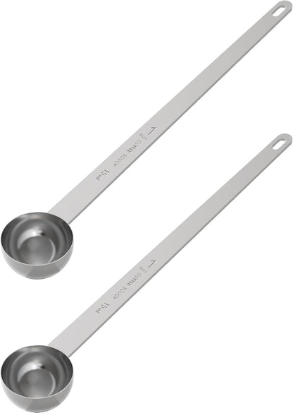 2PCS Extra Long Handle Coffee Scoop, 2Tbsp(30ml) Measuring Spoon | 9.5” Length, Food-Grade Stainless Steel, Accurate Measurement, Dishwasher-Safe, Engraved Marking, Coffee Ritual Essential