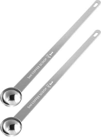 2PCS Extra Long Handle Coffee Scoop, 2Tbsp(30ml) Measuring Spoon | 9.5” Length, Food-Grade Stainless Steel, Accurate Measurement, Dishwasher-Safe, Engraved Marking, Coffee Ritual Essential